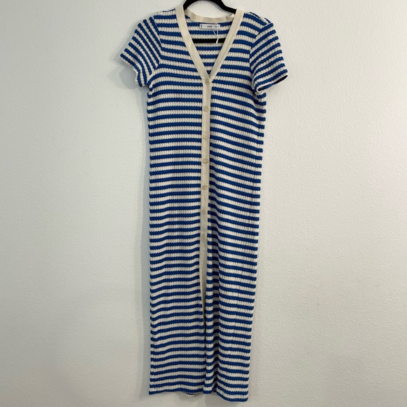 Mango Stripe Knit Jersey Sweater Dress Blue White Button Down Front Size 4. - Picture 5 of 15